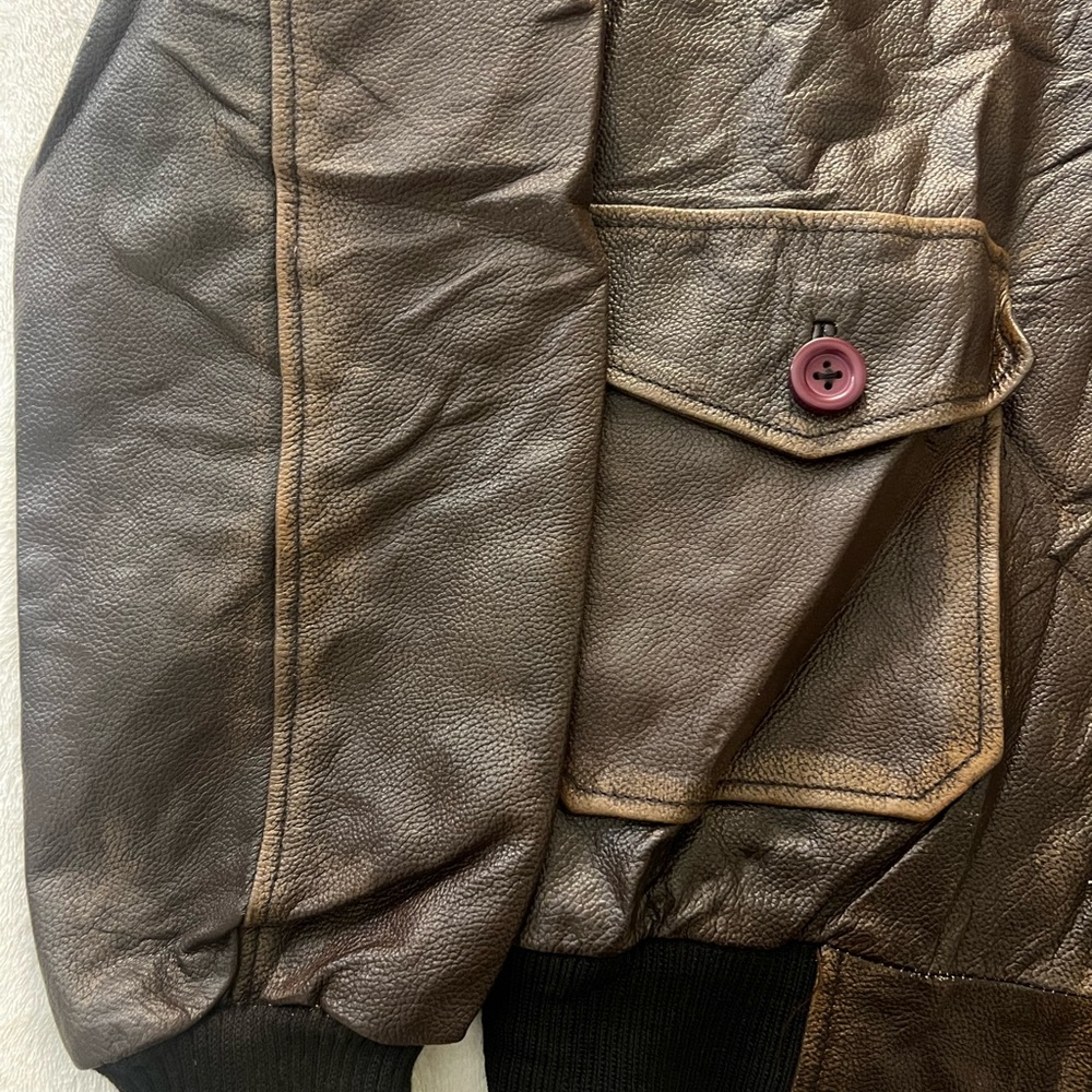 Women's Real Leather Jacket with Button Pocket